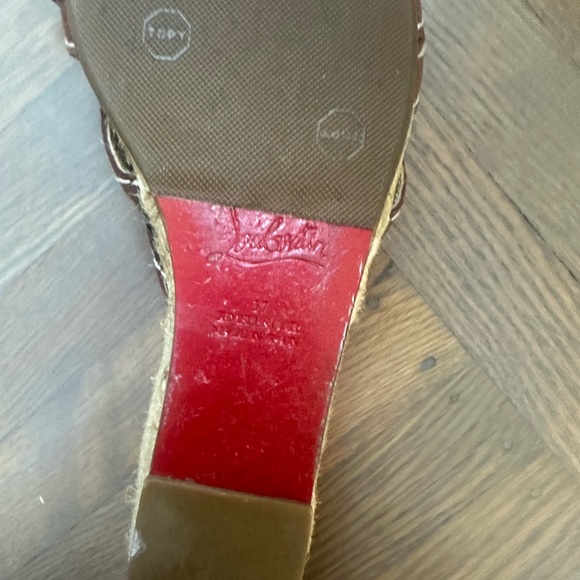 Christian Louboutin Brown Bow Open Toe Espadrilles with white stitching - Picture 4 of 4